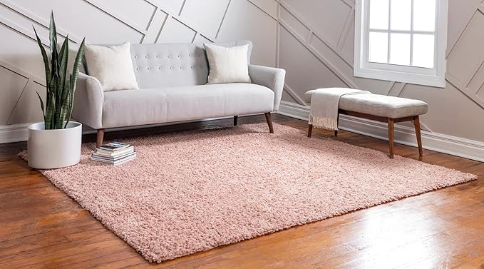 Unique Loom Davos Shag Collection Area Rug - Solid (3' 3" Square, Dusty Rose)