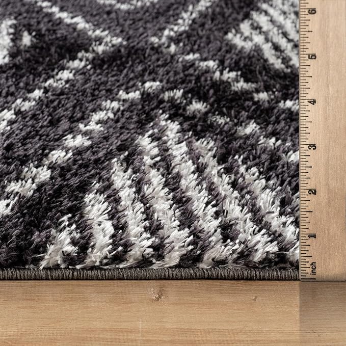 Rugshop Geometric Shag Area Rug Anthracite Dark Gray and White 7' 10" x 10' Perfect for Large Living Rooms, Dining Areas, Bedrooms