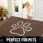 Smiry Dog Door Mat for Muddy Paws, Absorbent Dirt Trapper Non Slip Quick Dry Washable Chenille Mat for Mud Dogs, Entry Rug for Indoor and Outdoor (48x30 Inches, Coffee and White)