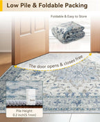 Area Rugs 3'x9' Washable Non-Slip, Floral Vintage Distress Print Pattern Medallion Carpet for Living Room Bedroom Dining Room, Light Blue Navy Beige Gray White