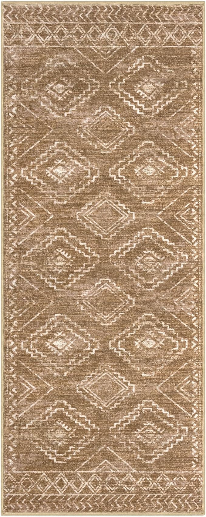 KILOCOCO Boho Kitchen Runner Rug 2x5 Washable Runner Rug, Soft Runners for Hallways Non Slip Printed Distressed Laundry Room Rugs, Low-Pile Rugs for Entryway/Bedroom/Living Room, Yellow Brown Orange