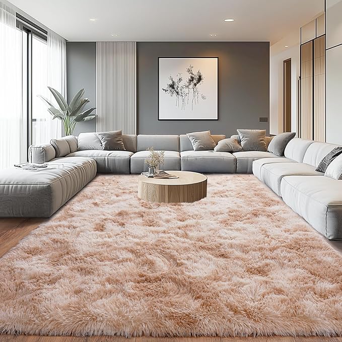 Upgrade Non-Slip Plush Rugs for Living Room, Soft Shaggy Carpets for Living Room, Fuzzy Rugs for Kids' Room, Perfect Decor for Modern Home Tie Dye Beige 6x9Feet