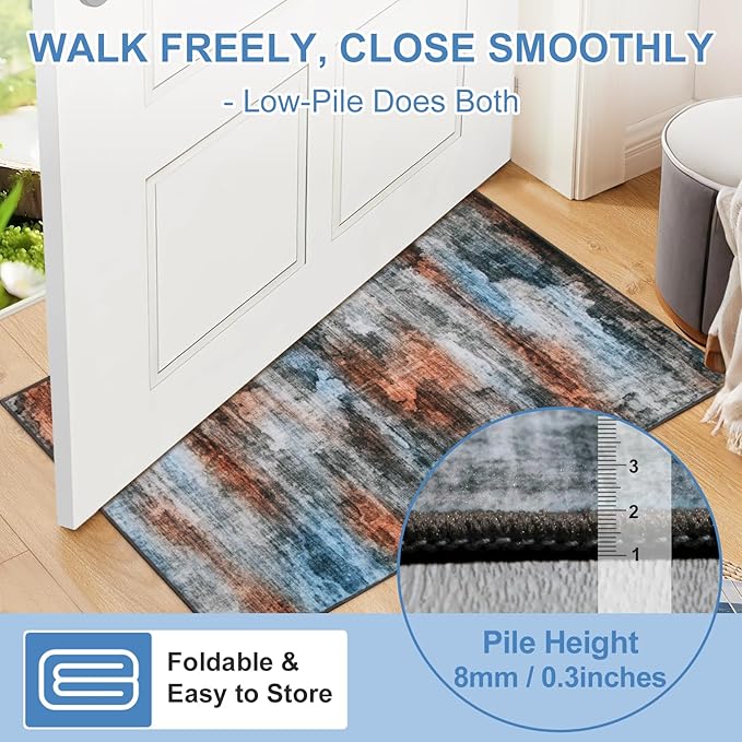 WILLSUN Washable Area Rugs, 9x12 Non-Slip Boho Large Area Rugs for Living Room, Bedroom, Machine Washable Vintage Rug, Indoor Floral Print Carpet for Home Decor, Kid & Pet Friendly Mat