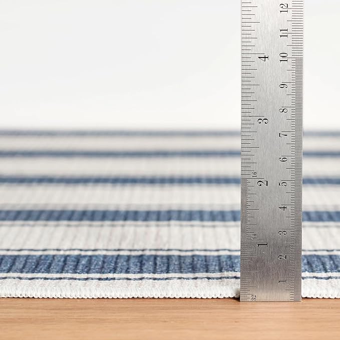 Dash & Albert Awning Stripe Blue Machine Washable Rug, 6 X 9 Feet, Blue Stripe Pattern