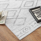 jinchan Moroccan 2x3 Rug for Entryway - Machine Washable Rug Modern Geometric Kitchen Soft Faux Wool Non-Slip Indoor Doormat Ultra-Thin Carpet for Entrance Bathroom Bedroom Living Room (2x3ft, Grey)