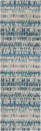 Dash and Albert Paint Chip Wool Area Rug - 2.5' x 8' Runner Blue Graphic Hand Micro Hooked Accent Rug - Durable, High Traffic Areas Hallway, Living Room, Stairs