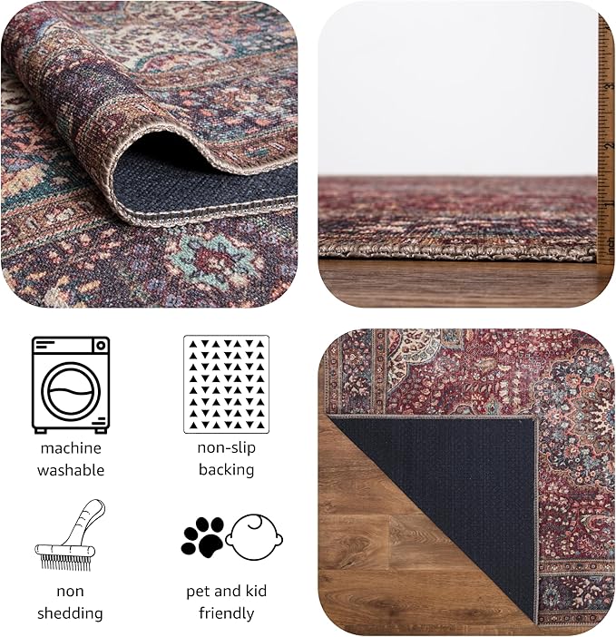 Keen Home Design 8x10 Rug - Machine Washable Area Rug with Non-Slip Backing, Ideal for Living Room, Dining Room, Bedroom - Vintage, Easy Clean, Durable, Low Pile Rug - (8' x 10')