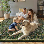 Lahome Floral 8x10 Green Living Room Rugs, Large Washable Area Rug for Bedroom Rubber Backed, Botanical Thin Stain-Resistant Carpet for Dining Room Under Table, Kids Room, Nursery