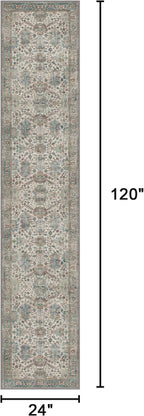 Bavni Bedroom Rug Runners for Hallways, Washable Runner Rug 2x10, Low Pile Non-Slip Indoor Throw Carpet for Bedroom Laundry Room, Blue/Ivory