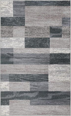 Superior Indoor Area Rug, Jute Backed, Modern Geometric Patchwork Floor Decor for Bedroom, Office, Living Room, Entryway, Hardwood Floors, Rockwood Collection, 2' x 3', Blue-Taupe