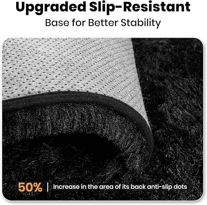Zentavio Area Rugs for Living Room Small Carpet for Bedroom Black 3x5 Bedside Washable Soft Fluffy Shag Aesthetic Plush High Pile Throw Rug for Nursery Kids Room Dorm Room