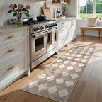 Lahome Moroccan Treills Runner Rug - 2x6 Beige Washable Rug Runner Carpet Runners for Hallway 6ft Non Skid, Checkered Faux Wool Long Kitchen Bathroom Non Skid Runners for Bedroom Hallway Entryway