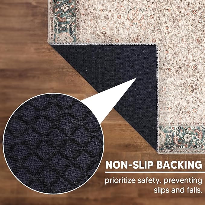 Keen Home Design 8x10 Rug - Machine Washable Area Rug with Non-Slip Backing, Ideal for Living Room, Dining Room, Bedroom - Vintage, Easy Clean, Durable, Low Pile - (8' x 10')