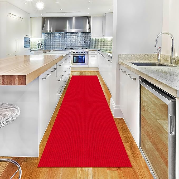 Ottomanson 2' x 15' Hallway Runner with Scraper Pile - Extra Durable Non-Slip Rug Mat for Indoor & Outdoor Use - Ideal for Kitchen, Entryway, Patio & Garage - High-Traffic Carpet, Red