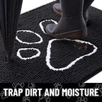 Smiry Dog Door Mat for Muddy Paws, Absorbent Dirt Trapper Non Slip Quick Dry Washable Chenille Mat for Mud Dogs, Entry Rug for Indoor and Outdoor (59x35 Inches, Black and White)