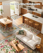 Floral Area Rug Living Room - 8x10 Washable Rugs Non-Slip Soft Bedroom Rugs Under Bed Stain Resistant Accent Indoor Floor Vintage Carpet for Dining Room Kids Playroom Home Office Decor, Grey