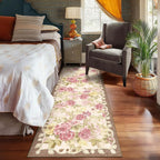 2'6''x8' Machine Washable Runner Rug, Kitchen Hallway Area Rug Pink Vintage Boho Floral Ultra Non-Slip Low Pile Soft Faux Wool Carpet, Kids and Pets Friendly for Bedroom Entryway Nursery Decor Rug