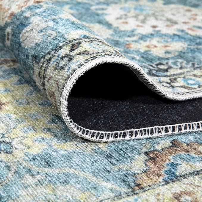 Bloom Rugs Caria Washable Non-Slip 12 ft Runner - Blue/Beige Traditional Runner for Entryway, Hallway, Bathroom, and Kitchen - Exact Size: 2'6" x 12'