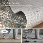 Bavni Washable Runners for Hallways 2X10, Ultra-Thin Non Slip Long Runner Rug, Print Vintage Aesthetic Carpet Runner, Low Pile Rugs for Kitchen Porch Bedroom, Grey
