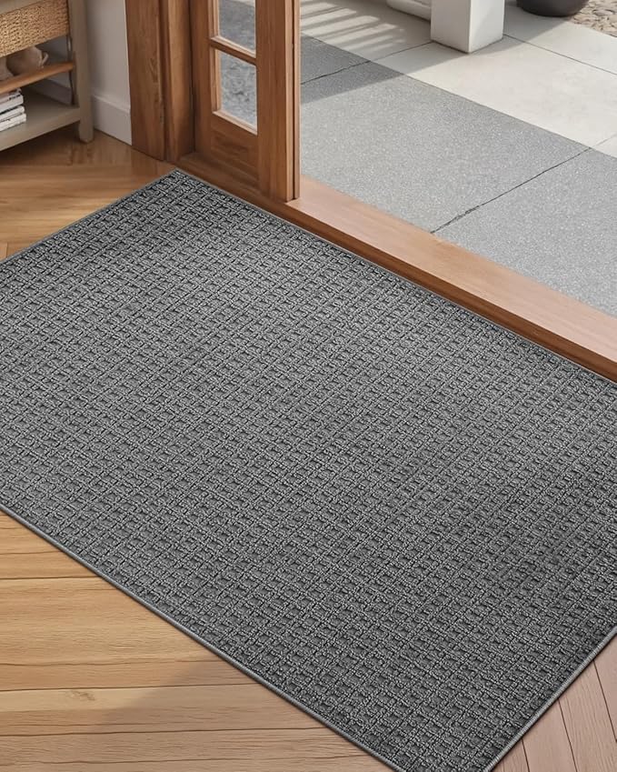 Color&Geometry Front Door Mat Indoor Non Slip Rubber Backing, 32"x48" Ultra Thin Doormat, Soft Absorbent Inside Doormat Washable Easy Clean Rugs for Entryway, Slate Gray (Rolled-up NO Creases)