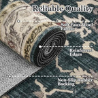 Distressed Farmhouse Area Rugs 6x9 for Living Room, Low Pile Thin Rugs for Bedroom Manchine Washable Non Slip, Dark Medallion Pinted Carpet for Dining Room Guest Room Home Office, Midnight