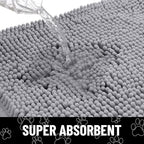 Smiry Dog Door Mat for Muddy Paws, Absorbent Dirt Trapper Non Slip Quick Dry Washable Chenille Mat for Mud Dogs, Entry Rug for Indoor and Outdoor (40x32 Inches, Grey and White)