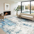 Area Rug for Living Room 10x14 - Extra Large Washable Neutral Modern Abstract Rugs, Soft Carpet with Non Slip Backing for Under Dining Room Table, Bedroom, Home, Office, Dorm - Blue Gray