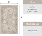 Bavni 3x5 Area Rug for Living Room Bedroom, Washable Boho Print Vintage Aesthetic Rug, Ultra-Thin Low Pile Rugs for Entryway Playroom with Non Slip Backing, Light Taupe Brown