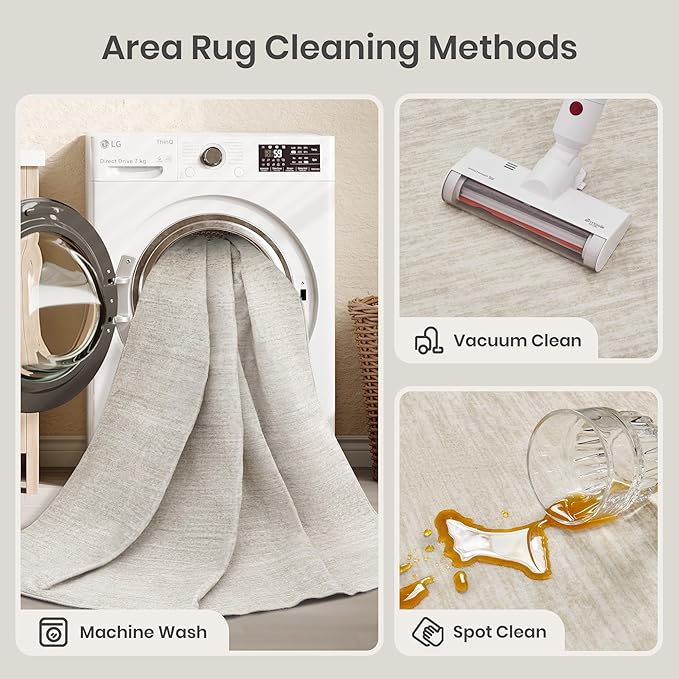 Valenrug Washable Rugs 7x9 - Stain Resistant 7x9 Area Rugs for Living Room, Non Slip Backing Printed Rugs for Bedroom, Folable Machine Washable Area Rug (7'x9', Beige)