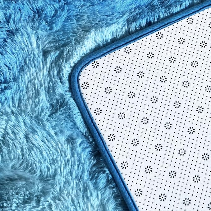 Large Shag Area Rugs 6 x 9, Tie-Dyed Plush Fuzzy Rugs for Living Room, Ultra Soft Fluffy Furry Rug for Bedroom, Indoor Carpet Nursery Rugs for Kids Room Home Decor, Bright Blue