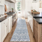 KUTA Moroccan Washable Hallway Runner Rug, 2x8 Non-Slip Vintage Blue White Boho Kitchen Rugs Ultra Soft Print Distressed Geometric Floor Carpet Runners for Bedroom Laundry Living Room