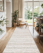 LUMI Washable Runner Rug, 3'x8' Non-Slip Hallway Mat, Low Profile Thin Long Carpeet for Laundry Kitchen Bedroom Office, White and Brown