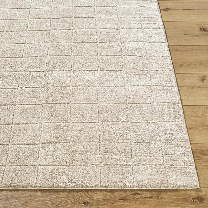 Livabliss x Our PNW Home Cascade Minimalist Grid Area Rug, 5'3" x 7', Light Beige