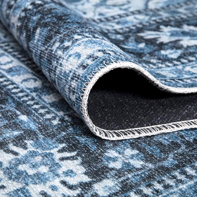 Bloom Rugs Caria Washable Non-Slip 12 ft Runner - Blue Traditional Runner for Entryway, Hallway, Bathroom, and Kitchen - Exact Size: 2'6" x 12'