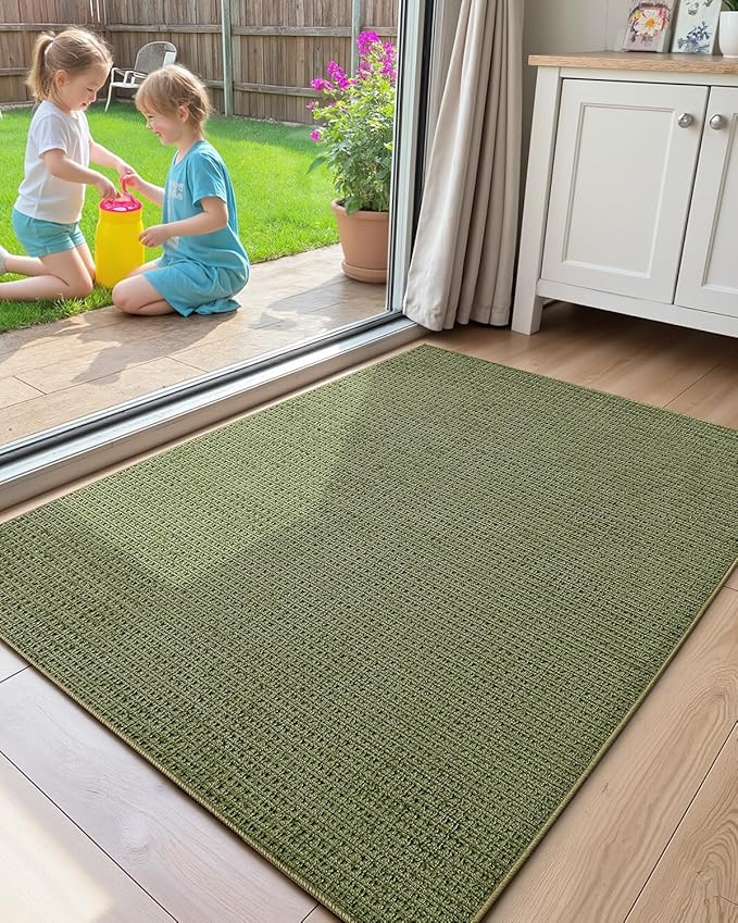 Color&Geometry Front Door Mat Indoor Non Slip Rubber Backing, 32"x48" Ultra Thin Entryway Doormat, Soft Absorbent Inside Doormat Washable Easy Clean Rugs for Entryway, Green (Rolled-up NO Creases)