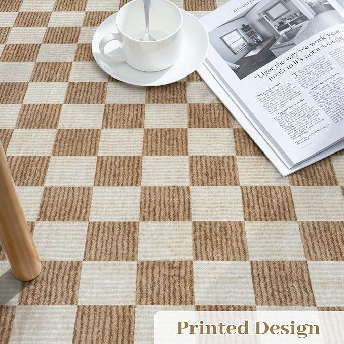 LIVEBOX Washable Runner Rug, 2x6 Brown Runner Rugs for Hallway, Non-Slip Kitchen Runners, Farmhouse Neutral Classic Geometric for Hallways, Entryway, Bedroom, Bathroom(Brown 2'x6')