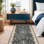 Boho Washable 4x6 Entryway Rug - Non-Slip Low Pile Geometric Area Rug for Living Room, Large Kitchen, Bedroom, Office - Ultra Soft Dark Modern Aesthetic Decor, Black & Multi