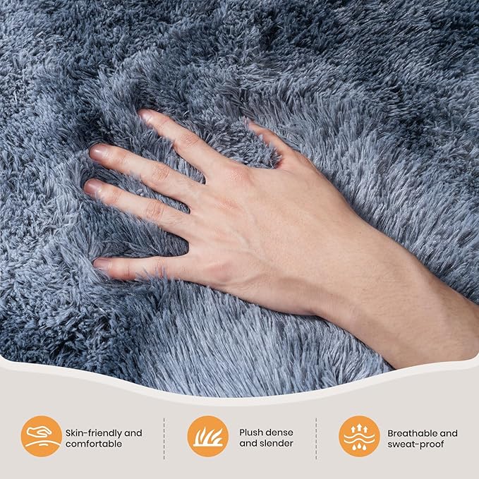 Zentavio Area Rugs for Living Room Large Rugs for Bedroom 5x8 Carpet Fluffy Fuzzy Soft Shag Aesthetic Plush High Pile Gray Throw Rug for Nursery Kids Room Dorm Tie-Dyed Blue Grey