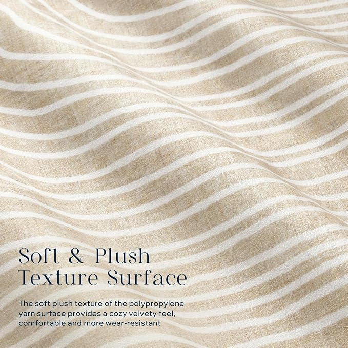 Phantoscope Washable Area Rug 5'x7' Non-Slip, Modern Neutral Boho Rugs for Living Room, Bedroom, Dining Room, Abstract Hand-Drawn Wavy Line Pattern, Low-Pile Foldable Floor Carpet, Beige/Ivory