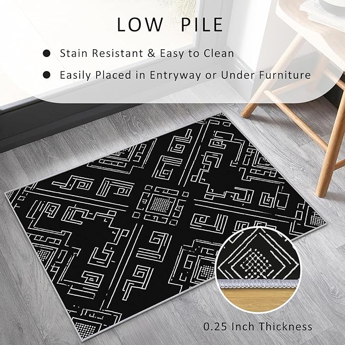 Geometric Rug, Washable 6x8 Rug for Living Room, Black and White Patterned Indoor Carpet, Modern Geometric Decor for Home, Bedroom, Soft Non Slip Thin Design FER20