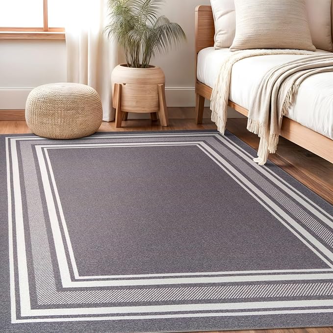 Beverly Rug Non Slip Area Rugs 5x7 Modern Bordered Non Skid Rubber Backing Soft Area Rug for Living Dining Room Easy to Clean Non Shedding Kitchen Bedroom Indoor Carpet 5 x 7 Gray
