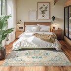 jinchan Floral 5x7 Area Rugs for Nursery - Machine Washable Vintage Distressed Design Soft Ultra-Thin Low-Pile Non-Slip Kids Carpet for Bedroom Living Room Dining Room Home Office (5x7ft, Apricot)