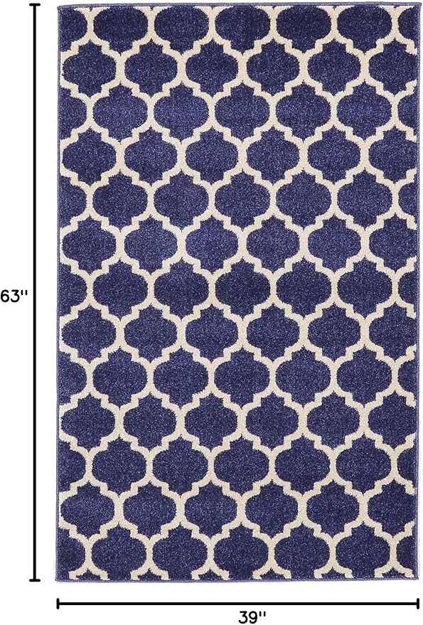 Rugs.com Lattice Collection Rug – 3' x 5' Dark Blue Medium Rug Perfect for Entryways, Kitchens, Breakfast Nooks, Accent Pieces