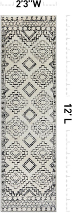 Rugshop Cream and Black Southwestern Tribal Area Rug – Boho Geometric Diamond Pattern Carpet for Living Room, Bedroom, or Entryway – Soft Modern Rustic Floor Décor 2' 3" x 12' Runner Cream