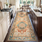 Tangsoo 2.6x8 Washable Runner Rug for Hallways, Non Slip Vintage Runner Rug, Soft Low Pile Long Rug Runner, Print Distressed Orange Carpet Runners for Kitchen Bedroom Entryway Bathroom Living Room