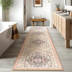 Phantoscope Washable Runner Rug 2'x10' Non-Slip, Vintage Boho Hallway Rugs for Entryway, Stair, Bedroom, Persian Floral Medallion Pattern, Low-Pile Foldable Floor Carpet, Ivory Rose/Fall Bloom