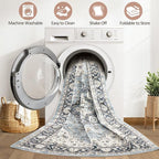 8x10 Area Rugs Living Room: Washable Boho Large Neutral Vintage Soft Rug Stain Resistant Farmhouse Non-Slip Indoor Floor Carpet for Bedroom Nursery Kids Office Dining Room Home House- Blue Tan
