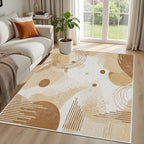Minimalist Abstract Area Rug 4x6 Beige Boho, Modern Washable Geometric Art Carpet, Soft Non-Slip Low-Pile Carpet for Living Room, Bedroom, Kitchen, Dining Room, Pet Friendly, Non-Shedding, Brown