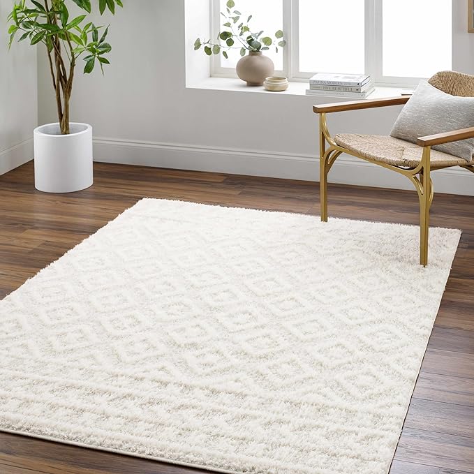 Hauteloom Eivin Living Room, Bedroom Area Rug - Contemporary - Plush Pile - Cream - 18" Sample