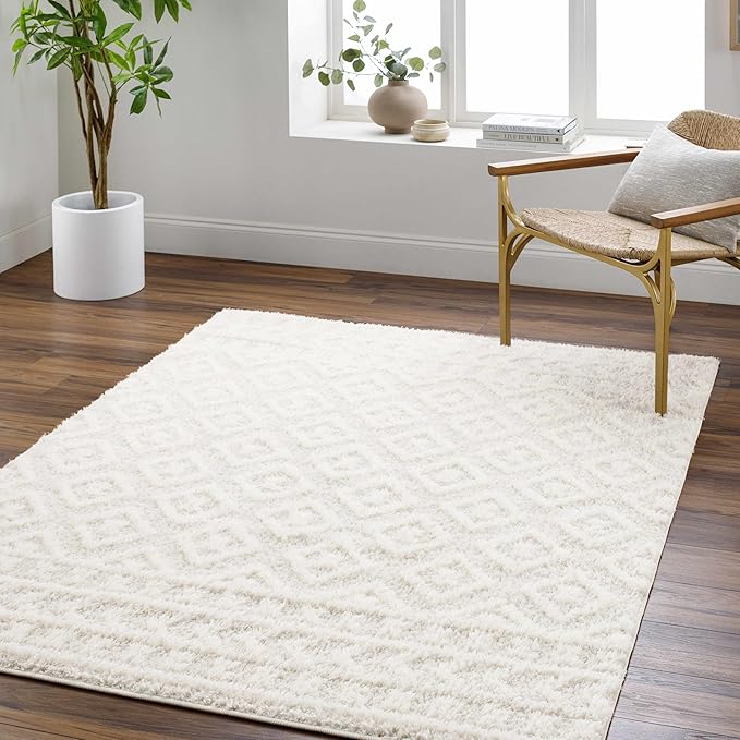 Hauteloom Eivin Living Room, Bedroom Area Rug - Plush Pile - Cream - 6'7" x 9'